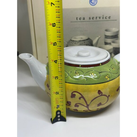 VTG PIER 1 EARTHENWARE & Pacific Rim Ceramic Lemon Tea Pot & 4 Mugs - Picture 5 of 8